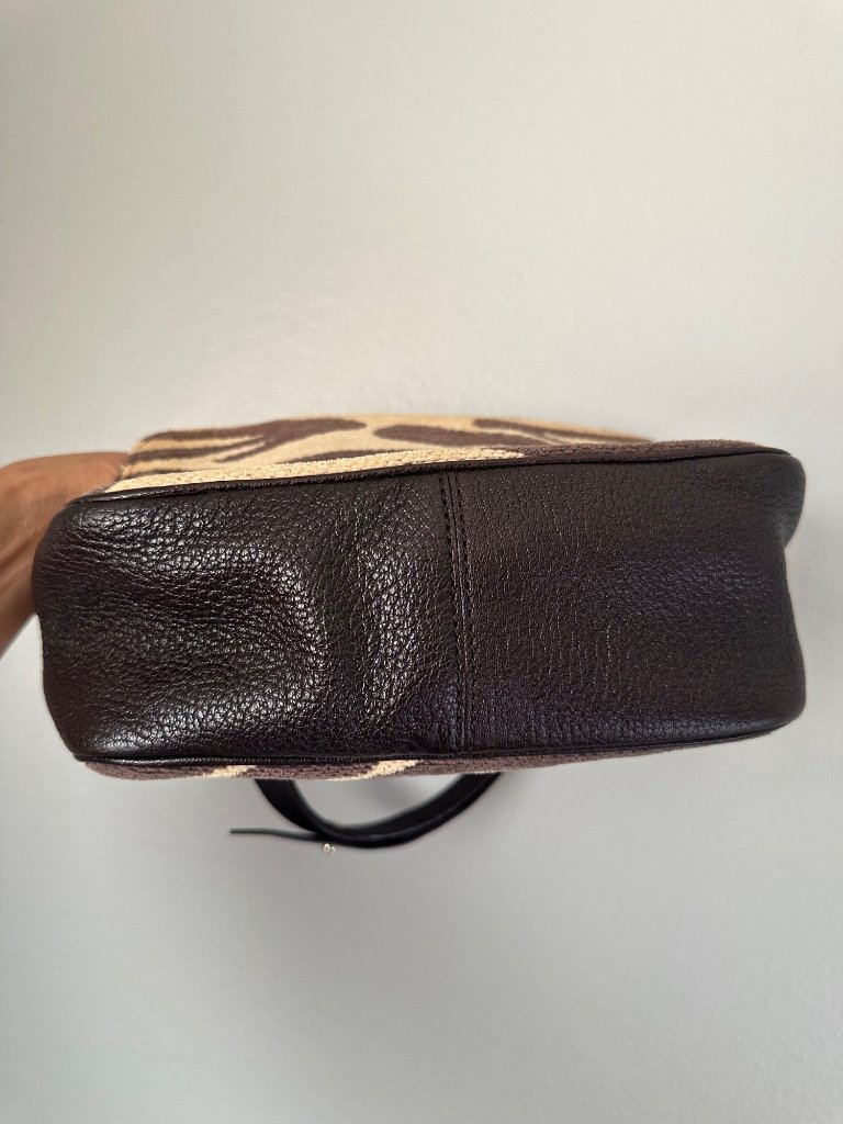 Kate Spade Animal Print Fabric Brown Pebbled Leather Gold Preppy Chic O/S — image 7 of 8